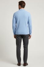 Polo Yaka Kabartma Çizgili Erkek Sweatshirt