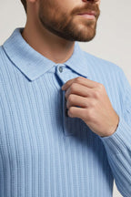 Polo Yaka Kabartma Çizgili Erkek Sweatshirt