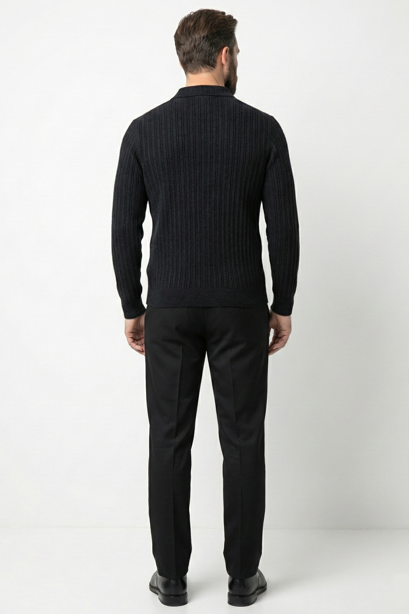 Polo Yaka Kabartma Çizgili Erkek Sweatshirt