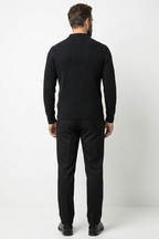 Polo Yaka Kabartma Çizgili Erkek Sweatshirt