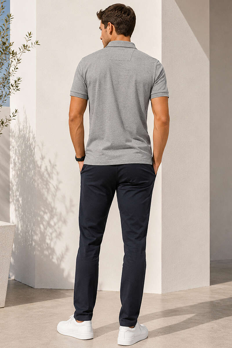 Polo Yaka Kol Ribanalı Erkek T-shirt Melanj Gri