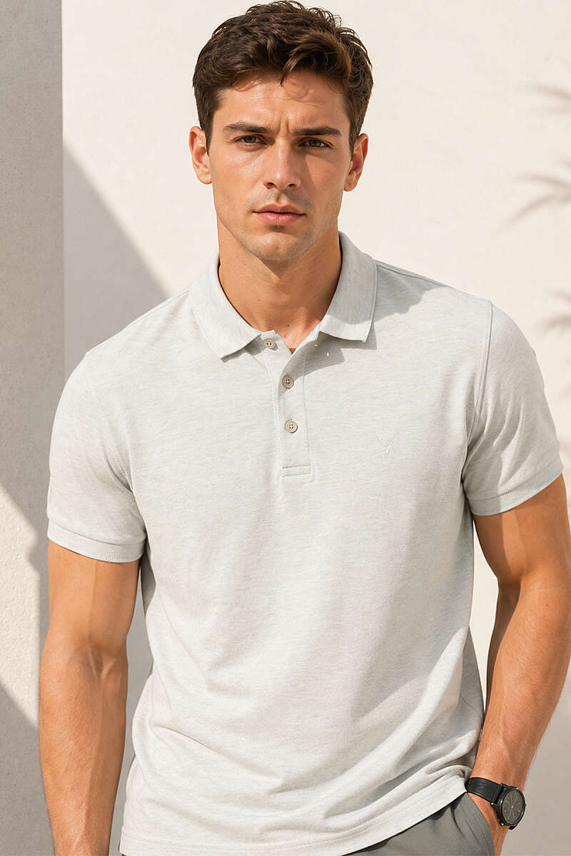Polo Yaka Kol Ribanalı Erkek T-shirt Melanj Yeşil
