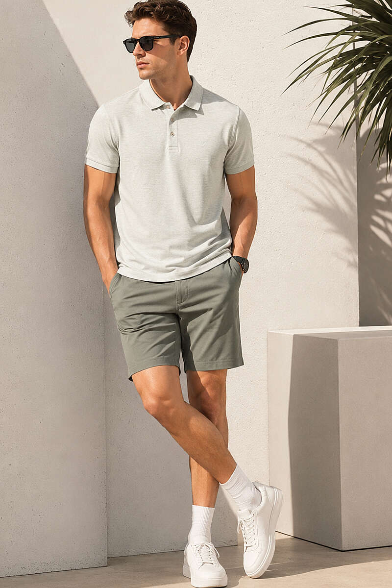 Polo Yaka Kol Ribanalı Erkek T-shirt Melanj Yeşil