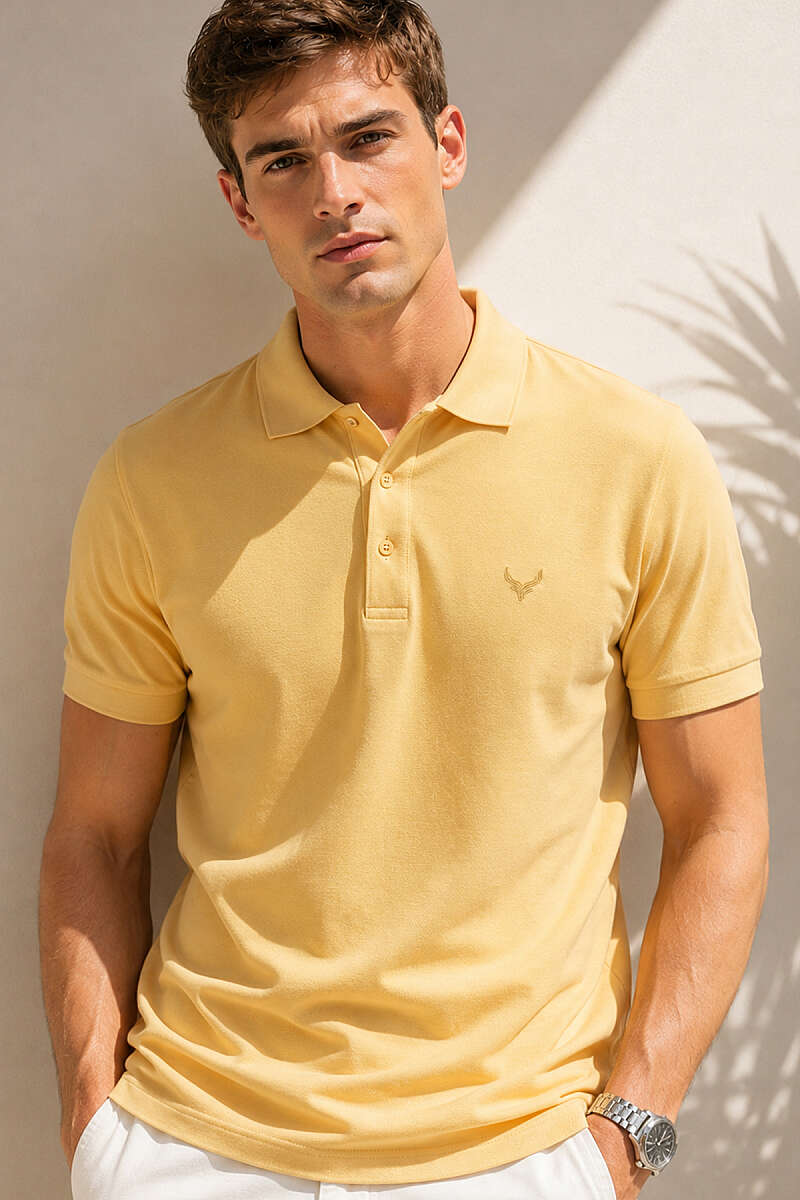 Polo Yaka Kol Ribanalı Erkek T-shirt Sarı