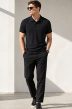 Polo Yaka Kol Ribanalı Erkek T-shirt Siyah