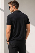 Polo Yaka Kol Ribanalı Erkek T-shirt Siyah