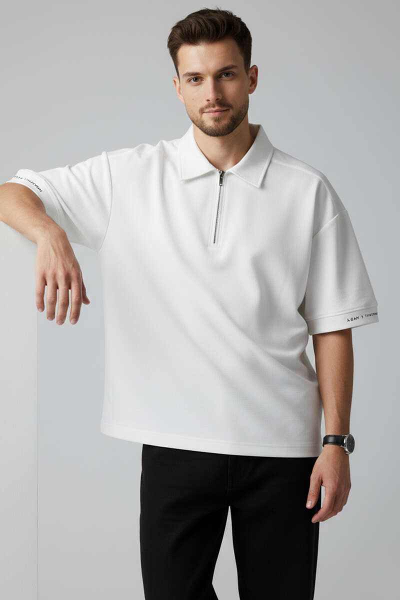 Polo Yaka Kol Yazılı Oversize Erkek T-shirt