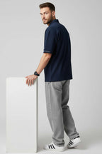 Polo Yaka Kol Yazılı Oversize Erkek T-shirt Lacivert