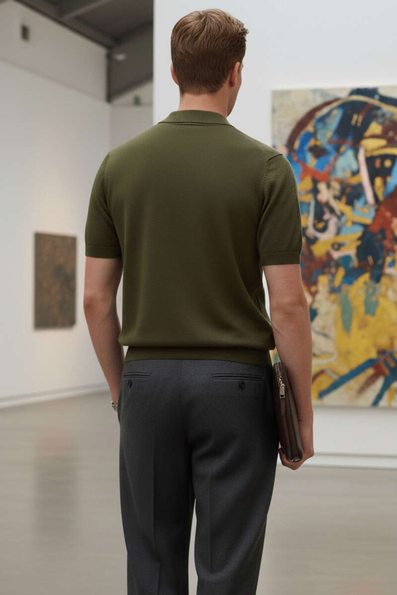 Polo Yaka Merserize Erkek T-shirt Haki