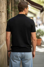 Polo Yaka Merserize Erkek T-shirt Siyah