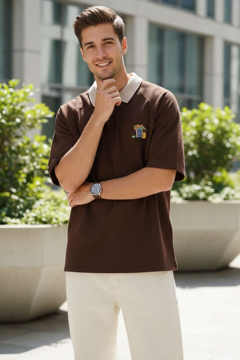 Polo Yaka Nakışlı İki İplik T-shirt