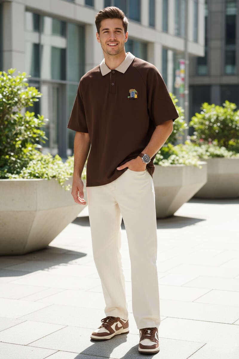 Polo Yaka Nakışlı İki İplik T-shirt