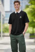 Polo Yaka Nakışlı İki İplik T-shirt Siyah