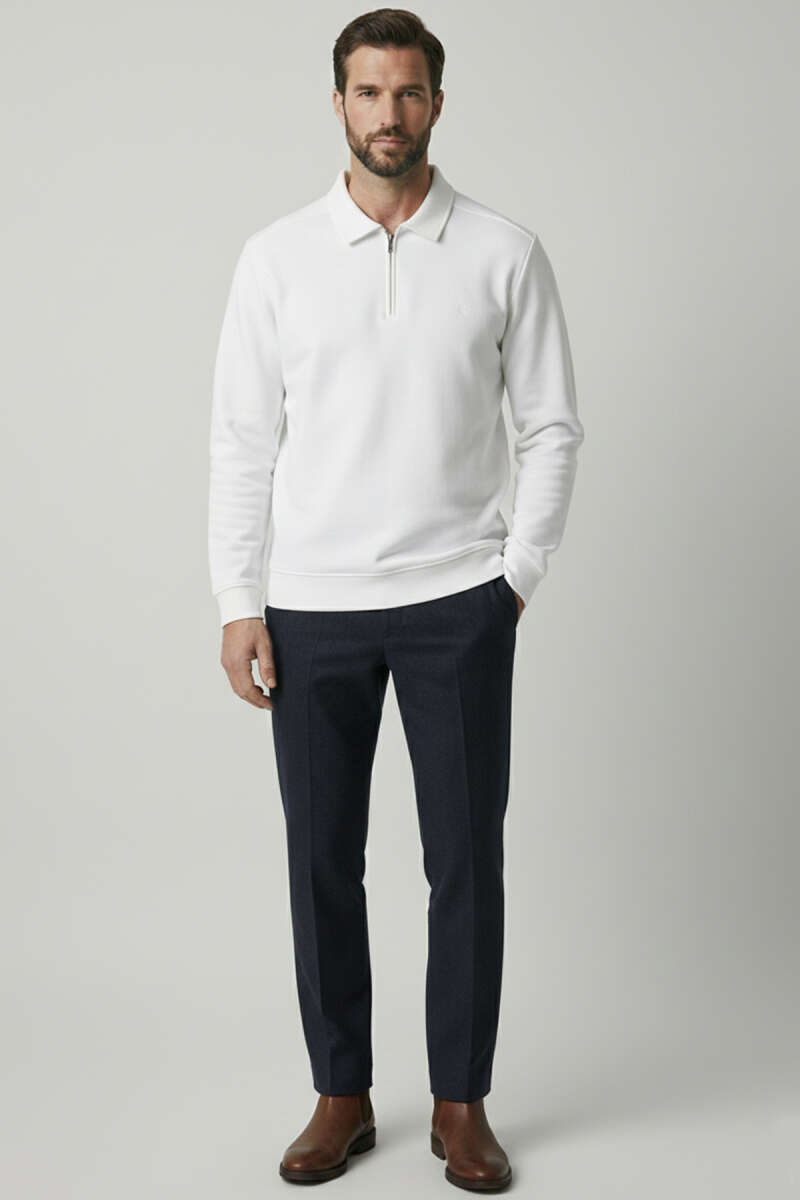 Polo Yaka Ribanalı Erkek Sweatshirt