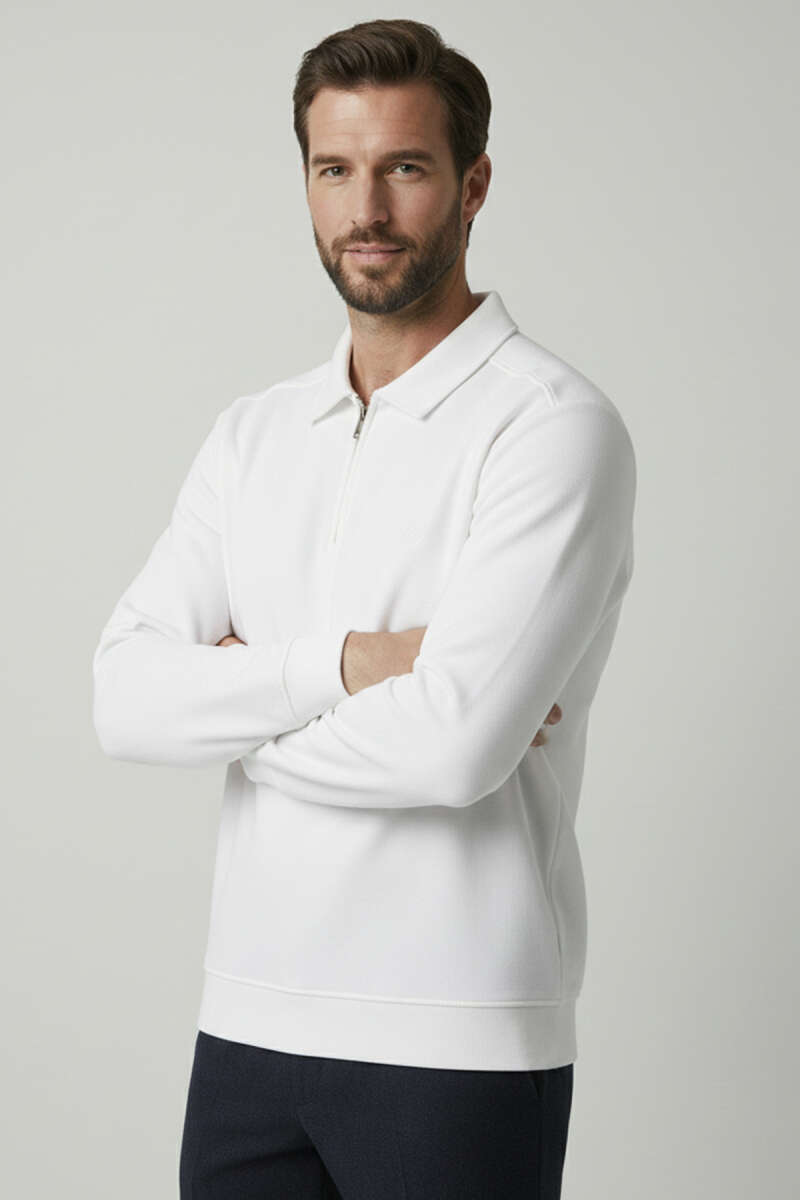Polo Yaka Ribanalı Erkek Sweatshirt