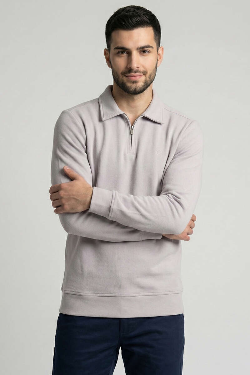 Polo Yaka Ribanalı Erkek Sweatshirt