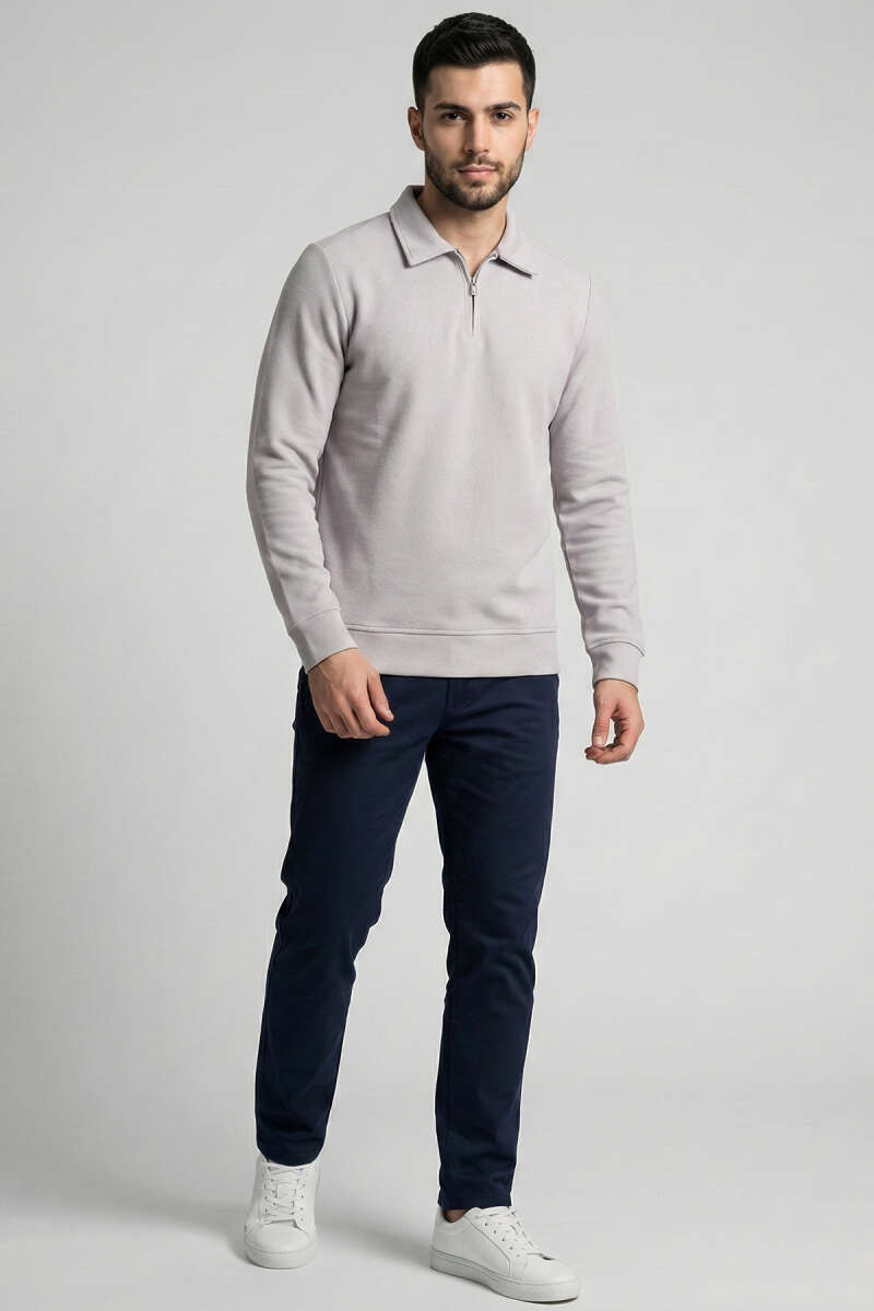 Polo Yaka Ribanalı Erkek Sweatshirt
