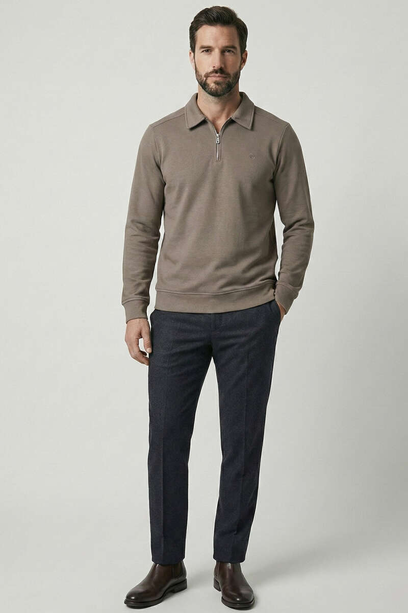 Polo Yaka Ribanalı Erkek Sweatshirt