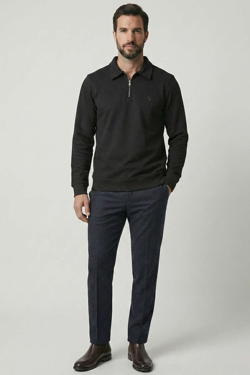 Polo Yaka Ribanalı Erkek Sweatshirt