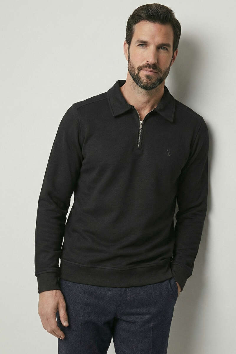 Polo Yaka Ribanalı Erkek Sweatshirt