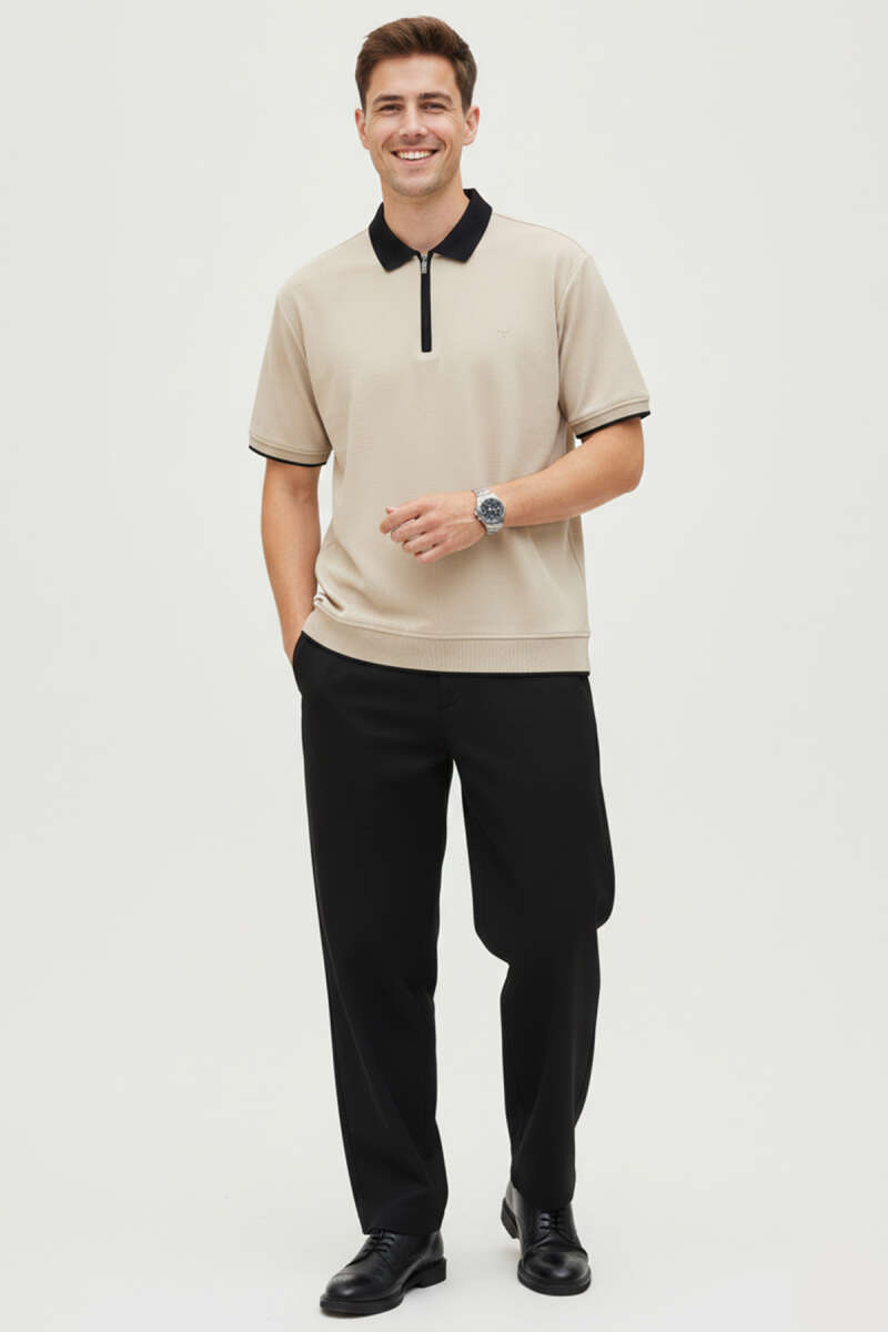 Polo Yaka Ribanalı Fermuarlı Erkek T-shirt