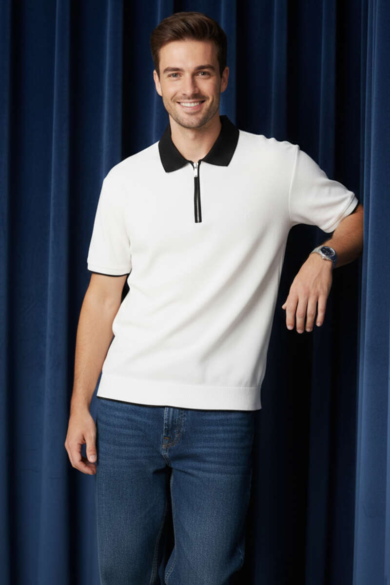 Polo Yaka Ribanalı Fermuarlı Erkek T-shirt
