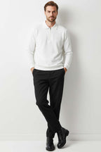 Polo Yaka Triko Fermuarlı Erkek Sweatshirt