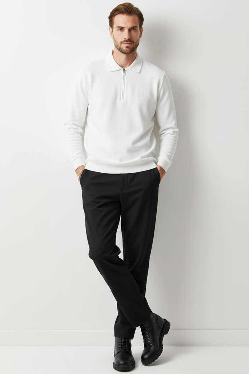 Polo Yaka Triko Fermuarlı Erkek Sweatshirt