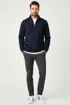 Polo Yaka Triko Fermuarlı Erkek Sweatshirt