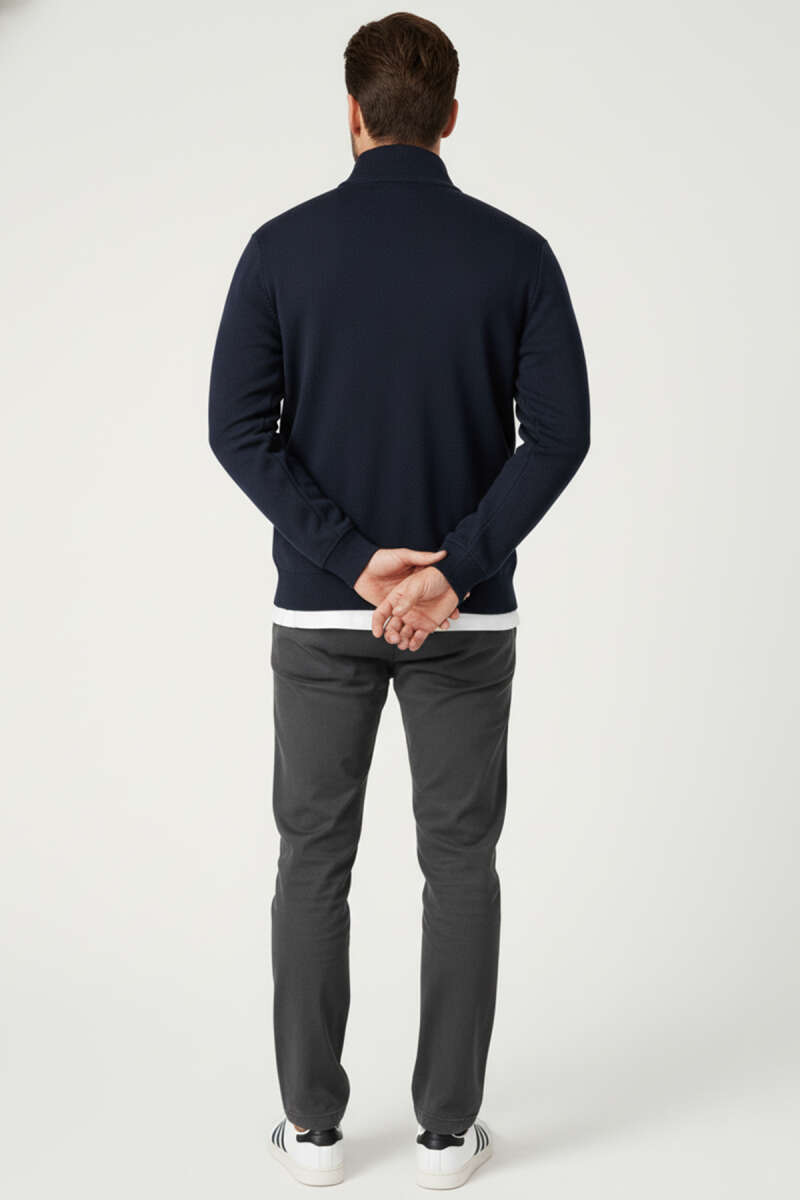 Polo Yaka Triko Fermuarlı Erkek Sweatshirt