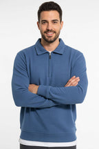 Polo Yaka Triko Fermuarlı Erkek Sweatshirt