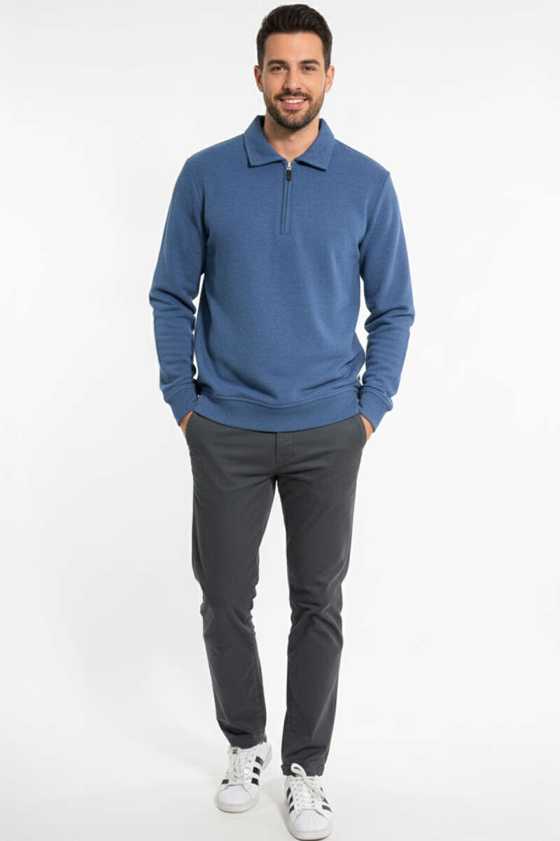 Polo Yaka Triko Fermuarlı Erkek Sweatshirt