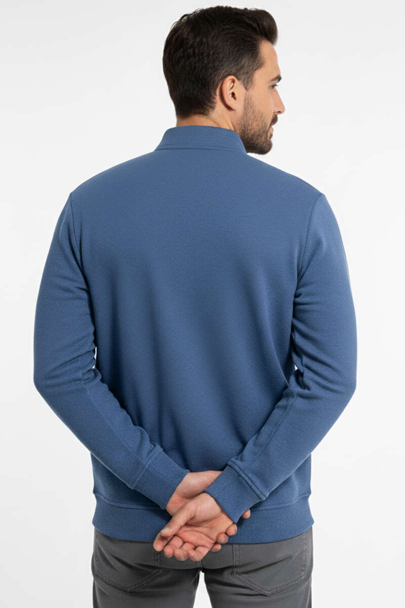 Polo Yaka Triko Fermuarlı Erkek Sweatshirt