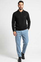 Polo Yaka Triko Fermuarlı Erkek Sweatshirt