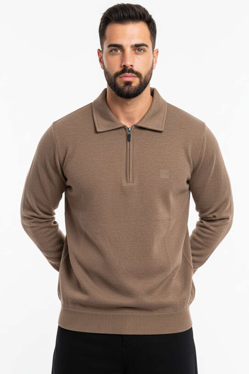 Polo Yaka Triko Fermuarlı Erkek Sweatshirt