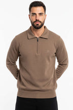 Polo Yaka Triko Fermuarlı Erkek Sweatshirt
