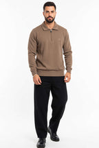 Polo Yaka Triko Fermuarlı Erkek Sweatshirt