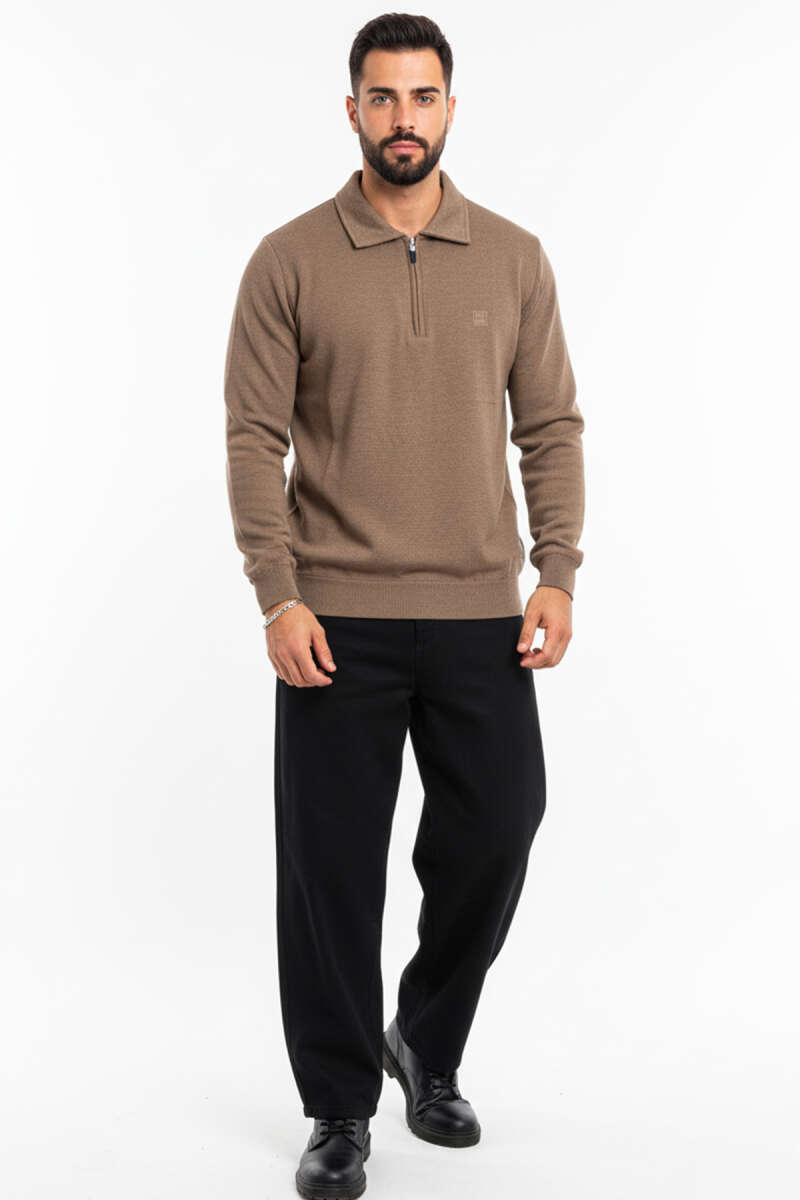 Polo Yaka Triko Fermuarlı Erkek Sweatshirt