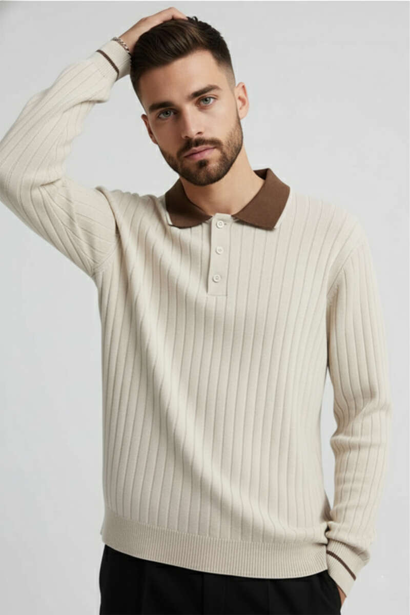 Polo Yaka Uzun Kollu Erkek Triko Sweatshirt