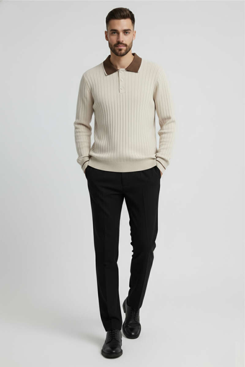 Polo Yaka Uzun Kollu Erkek Triko Sweatshirt