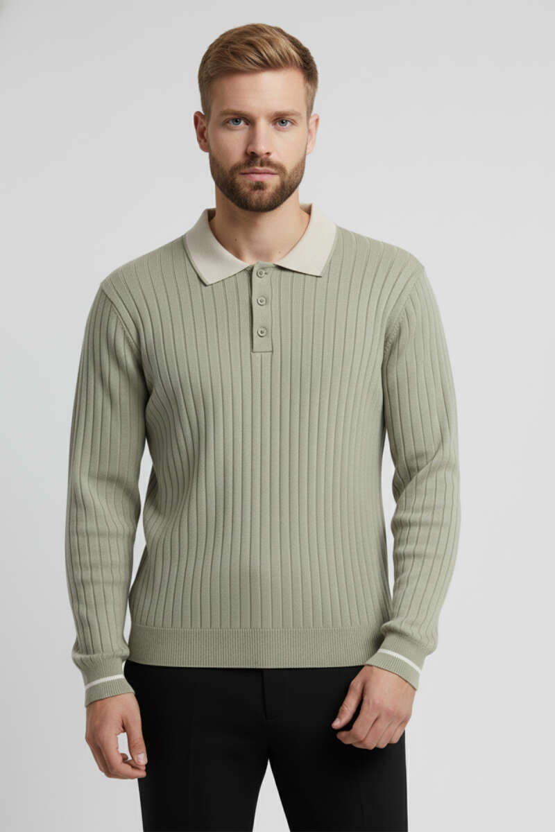Polo Yaka Uzun Kollu Erkek Triko Sweatshirt