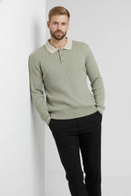 Polo Yaka Uzun Kollu Erkek Triko Sweatshirt