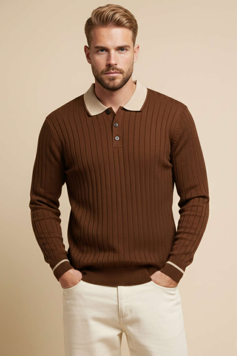 Polo Yaka Uzun Kollu Erkek Triko Sweatshirt