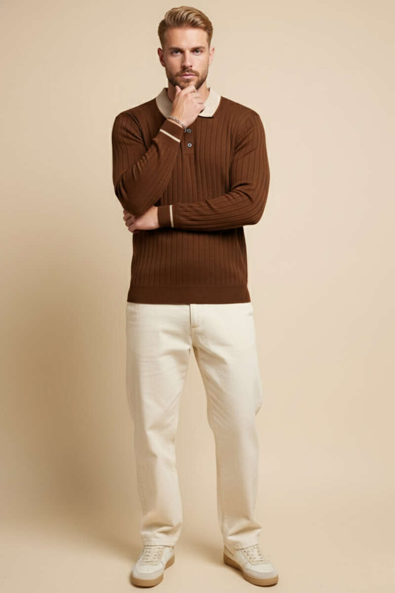Polo Yaka Uzun Kollu Erkek Triko Sweatshirt