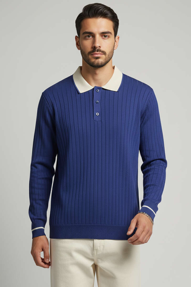Polo Yaka Uzun Kollu Erkek Triko Sweatshirt
