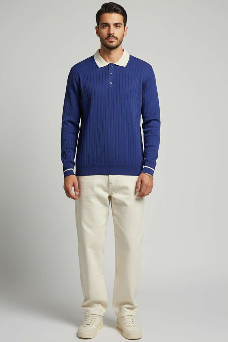 Polo Yaka Uzun Kollu Erkek Triko Sweatshirt