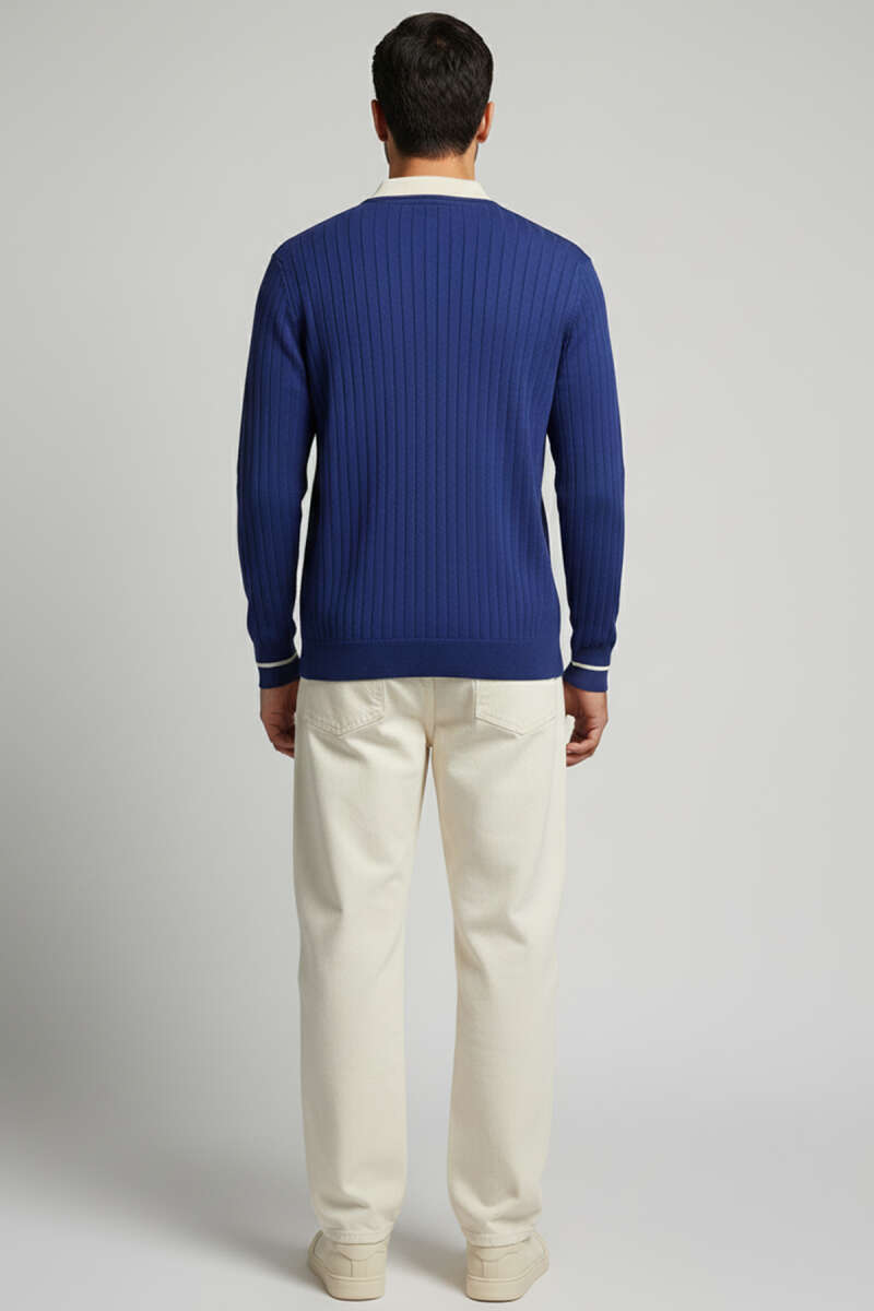 Polo Yaka Uzun Kollu Erkek Triko Sweatshirt