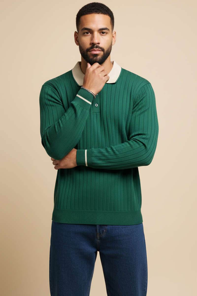 Polo Yaka Uzun Kollu Erkek Triko Sweatshirt