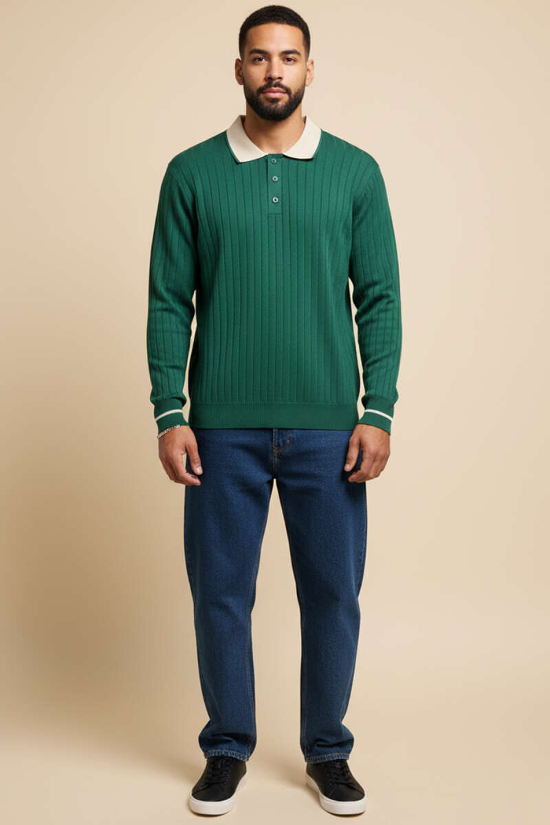 Polo Yaka Uzun Kollu Erkek Triko Sweatshirt