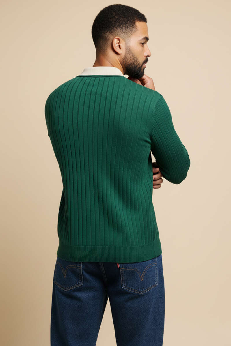 Polo Yaka Uzun Kollu Erkek Triko Sweatshirt